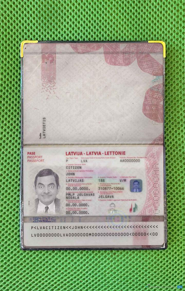 Download Latvia passport (2015 present) photo look Photoshop template
